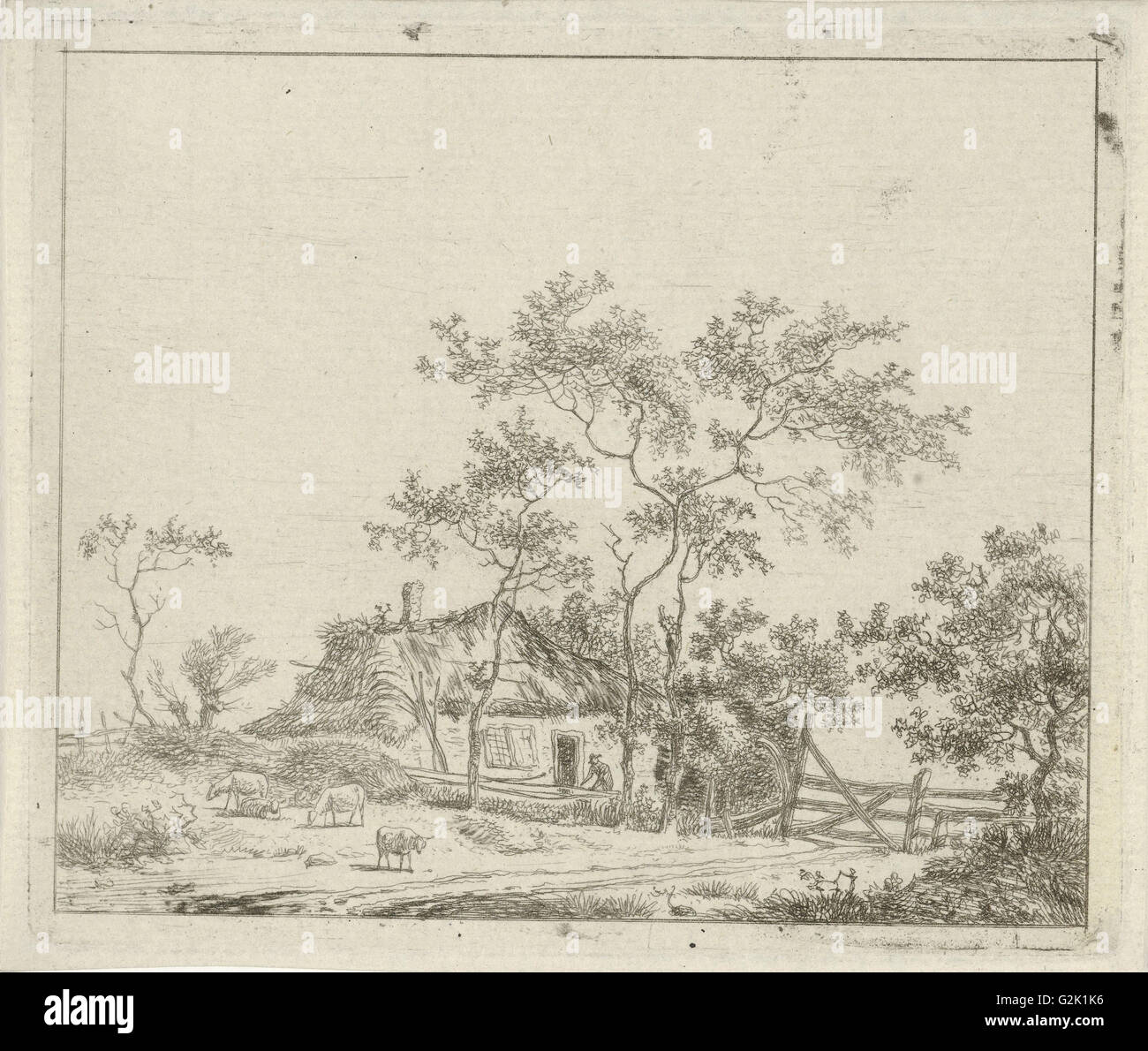 Haus mit vier Schafe, Hermanus Fock, 1781-1822 Stockfoto