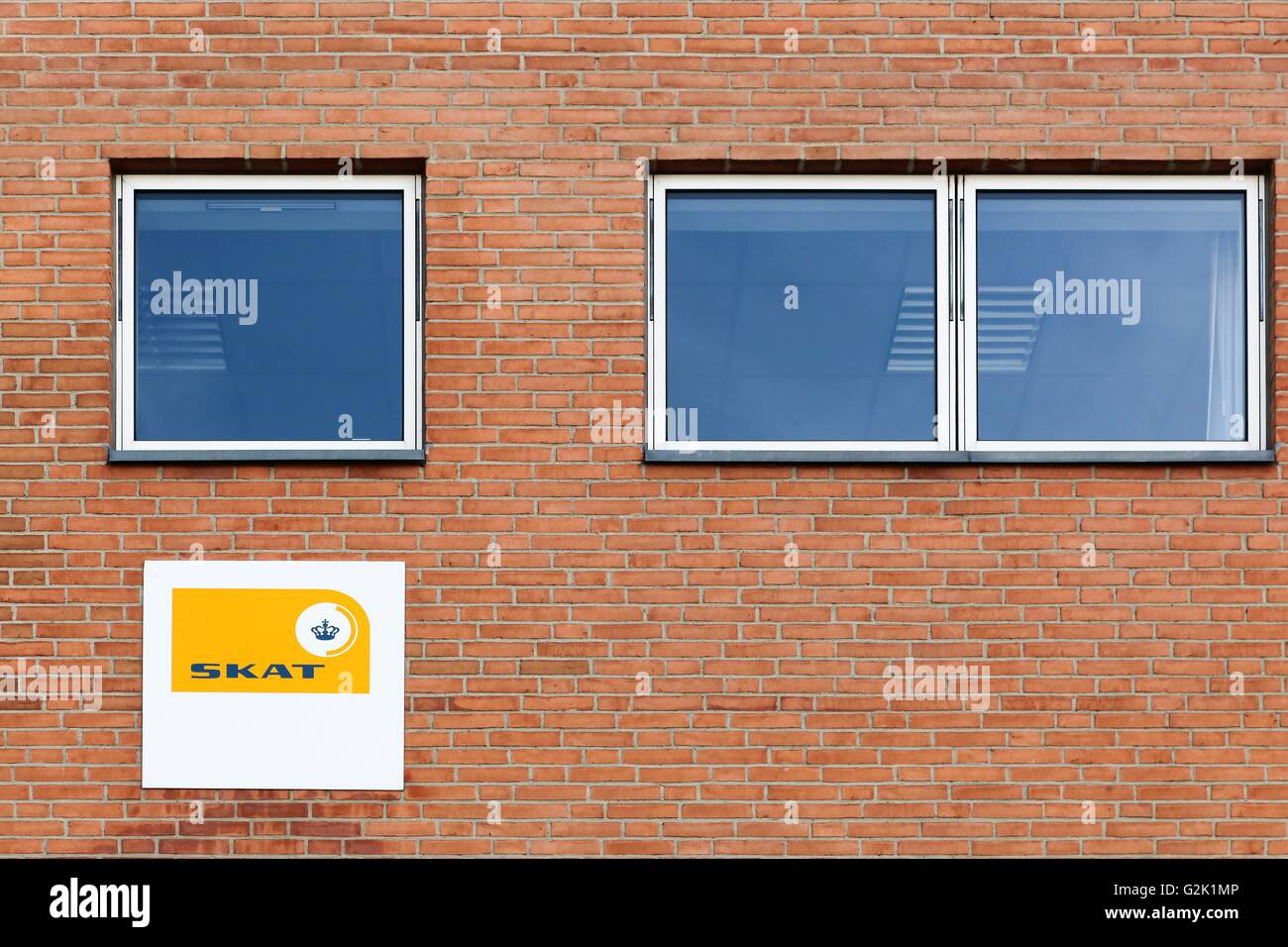 Dänische Behörde Finanzämter namens Skat in dänischer Sprache. Es ist die Staatsgewalt, unter denen das dänische Finanzministerium berechnet, und Col Stockfoto