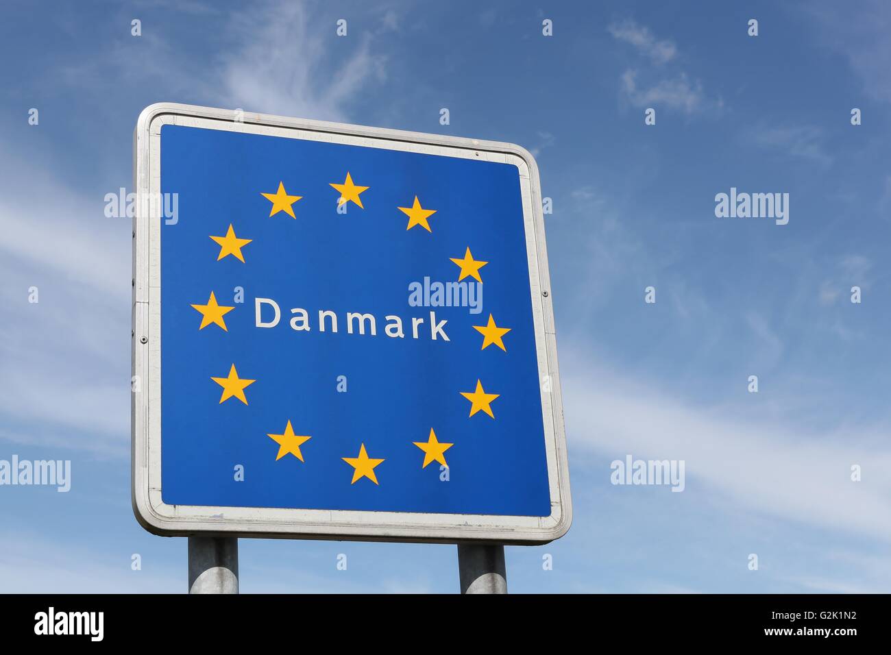 Zeichen der Grenze von Dänemark Stockfoto