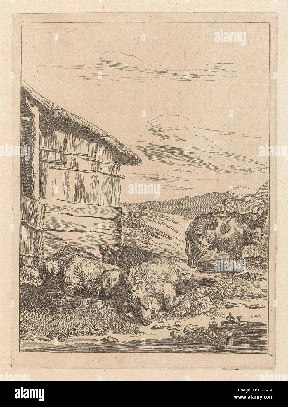 Landschaft mit Wildschwein vor eine stabile, Anonymous, 1643-1692 Stockfoto