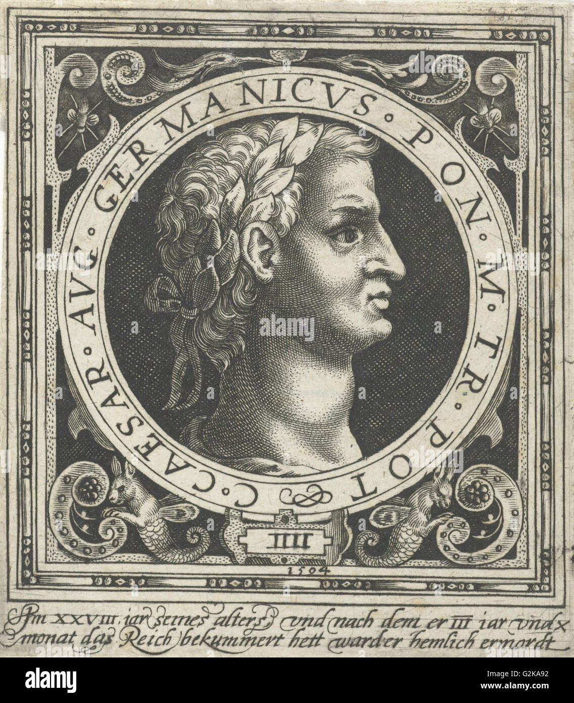 Porträt des Germanicus auf Medaillon, Nicolaes de Bruyn, 1594 Stockfoto