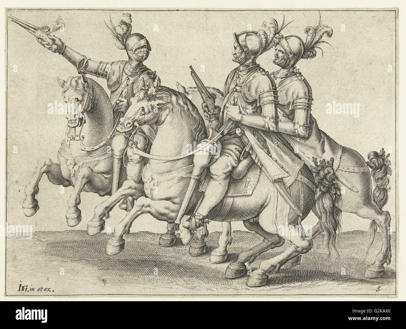 Drei Fahrer mit Gewehren, Jacob de Gheyn (II), 1599 Stockfoto