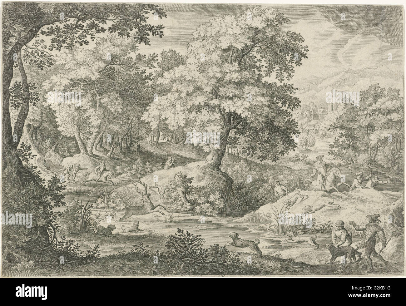Hirsch Jagd in einen Sumpf, Jan van Londerseel, 1602-1625 Stockfoto