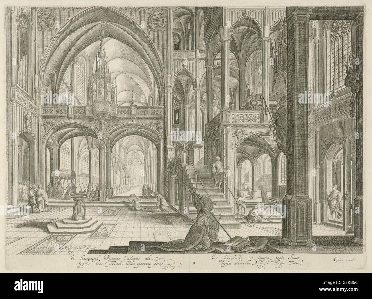 Innenraum von San Giovanni in Laterano in Rom, Jan van Londerseel, Claes Jansz. Visscher (II), 1601-1652 Stockfoto