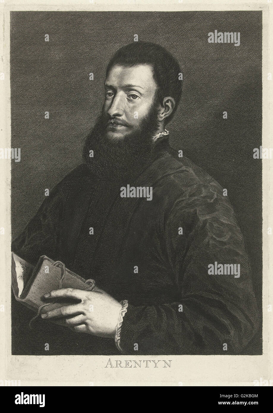 Porträt des Dichters Pietro Aretino, Cornelis van Dalen (II), Titiaan, 1648-1664 Stockfoto