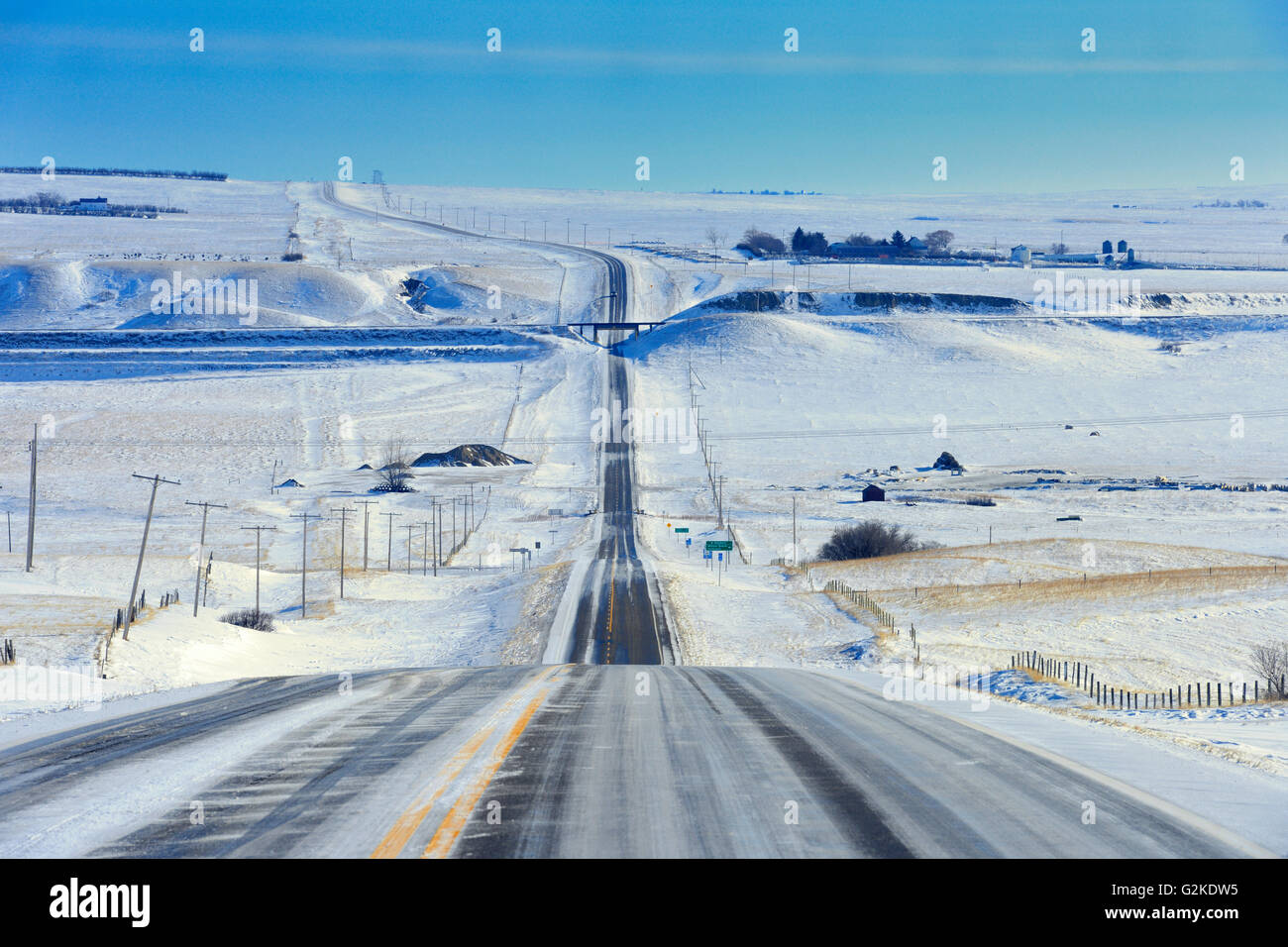 Winterlichen Bedingungen auf Highway 13 Verwood Saskatchewan Kanada Stockfoto