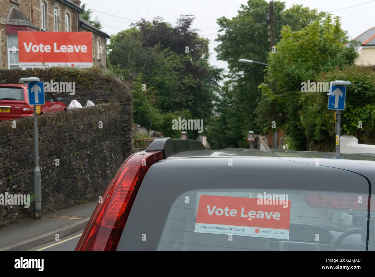 Brexit Abstimmung verlassen Zeichen Cornwall 2016 UK HOMER SYKES Stockfoto