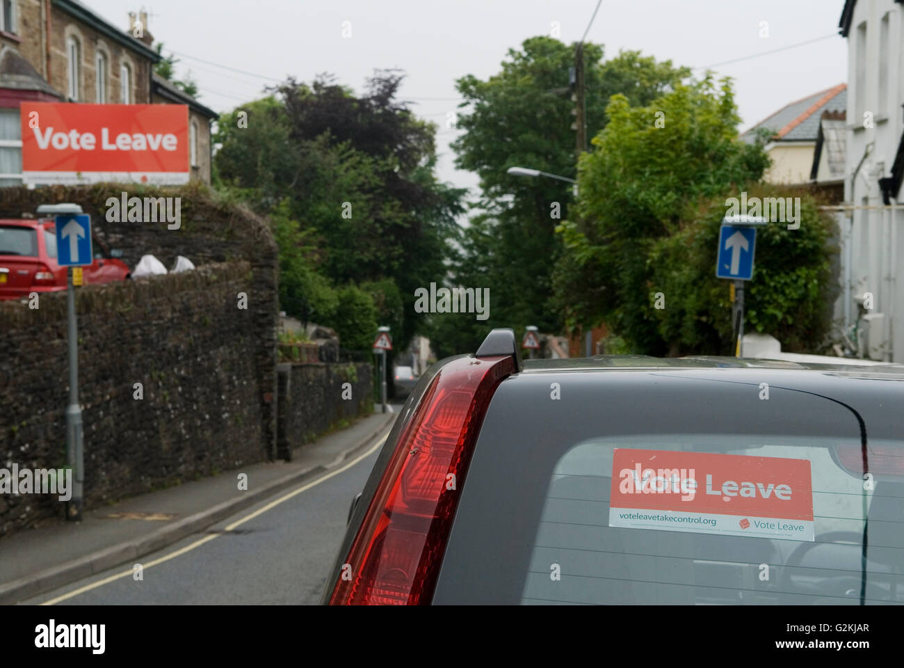 Brexit Abstimmung verlassen Zeichen Cornwall 2016 UK HOMER SYKES Stockfoto