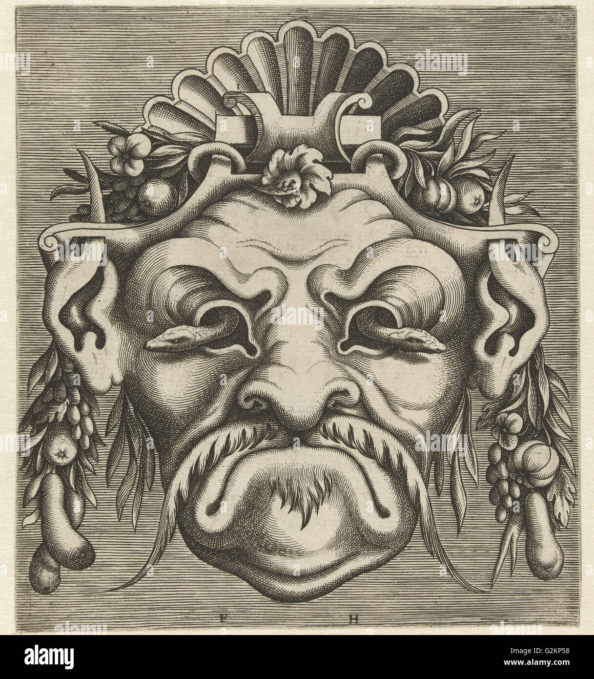 Maske mit zwei Schlangen, die aus den Augenhöhlen, Frans Huys, Cornelis Floris (II), Hans Liefrinck (I), 1555 aussehen Stockfoto