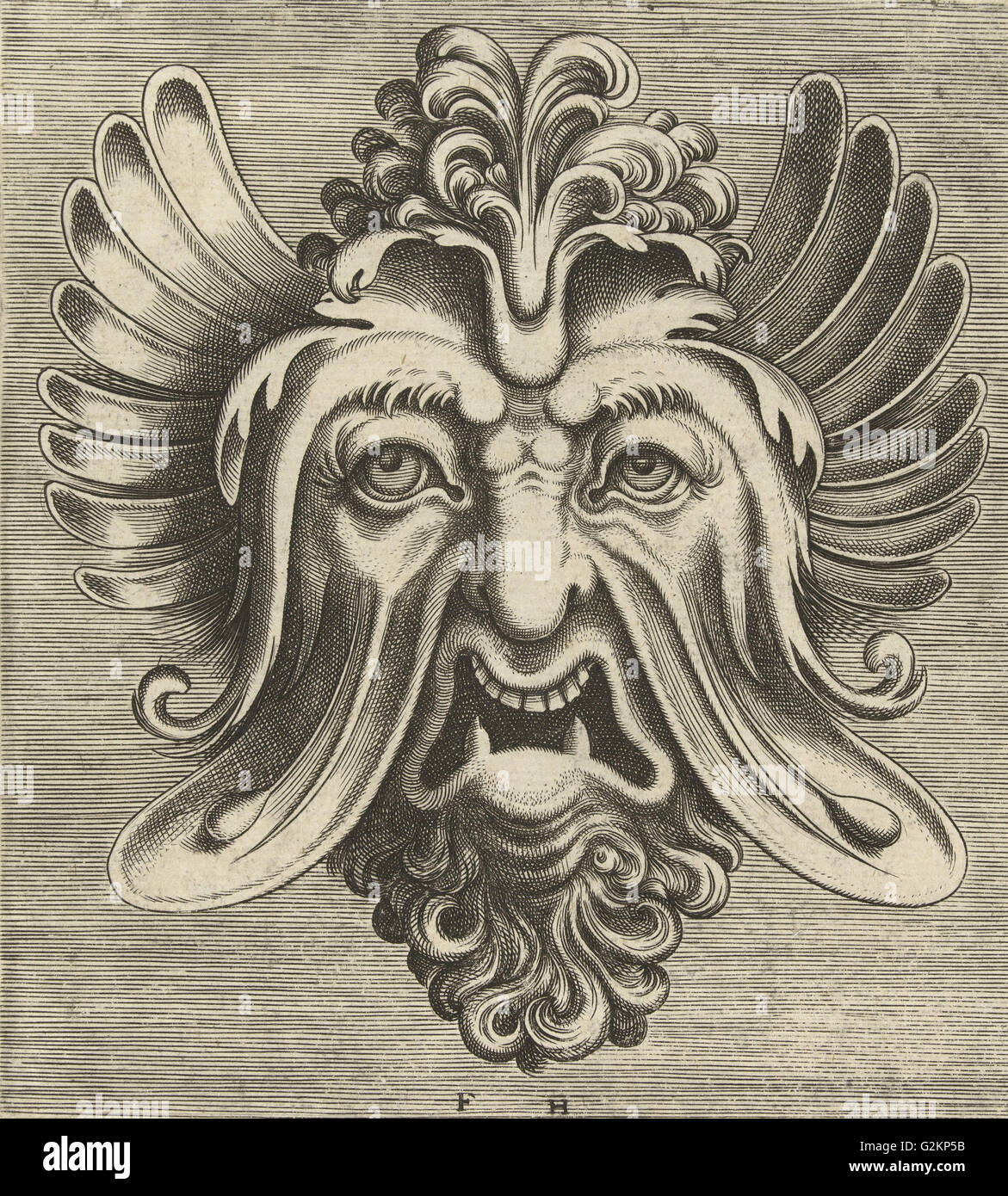 Maske mit Schlaffe Wangen, Frans Huys, Cornelis Floris (II), Hans Liefrinck (I), 1555 Stockfoto