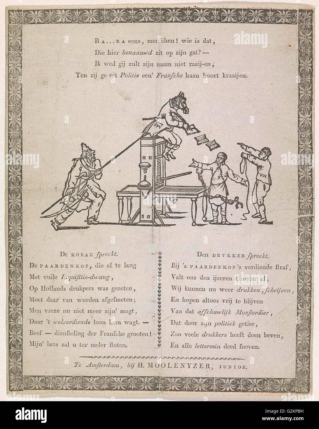 Cartoon von Van Ray, Superintendent der Buchhandlung während der französischen Verwaltung im Jahre 1813, Anonymous, H. Moolenijzer Jr. Stockfoto