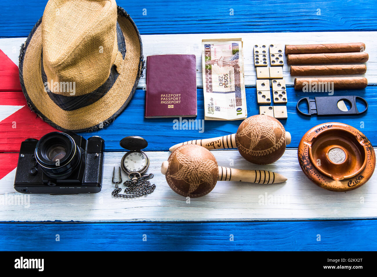 Begriffe im Zusammenhang mit Urlaub in Kuba, schießen Tischkonzept Stockfoto