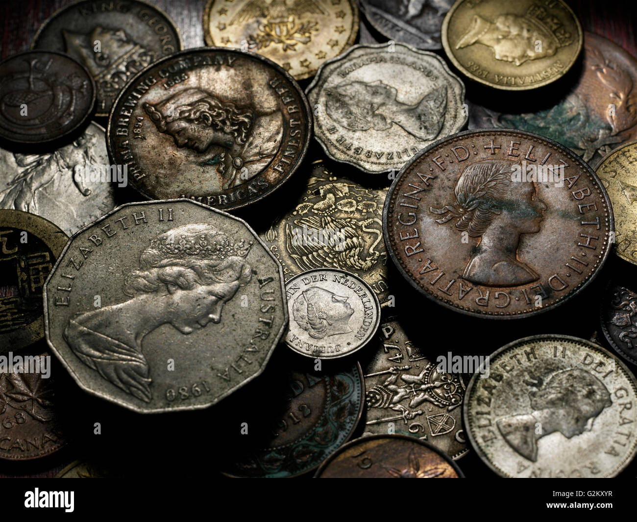 Alten internationale Münzsammlung Stockfoto