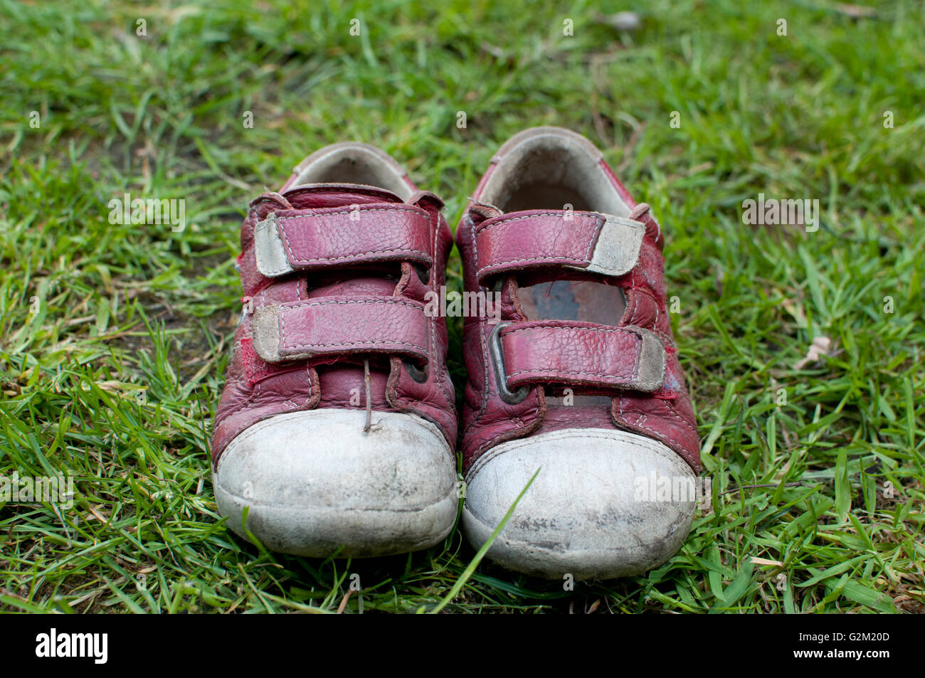 Kinderschuhe auf Rasen Stockfoto