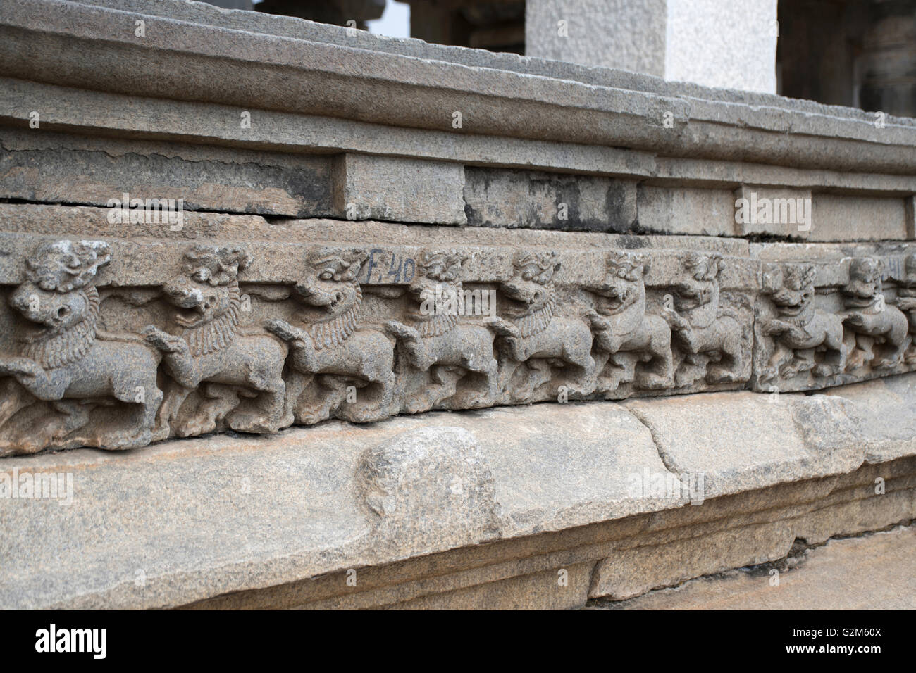 Bas-Relief, Löwen, panchakuta basadi, kambadahalli, mandya District, Karnataka, Indien Stockfoto