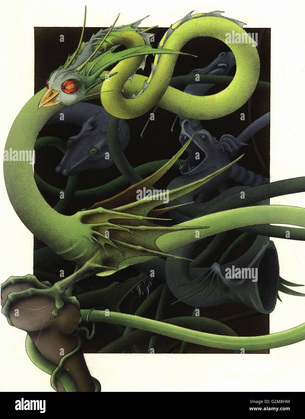 Fantasy Bild grüne Schlange Drachen mit Vogelkopf Stockfoto