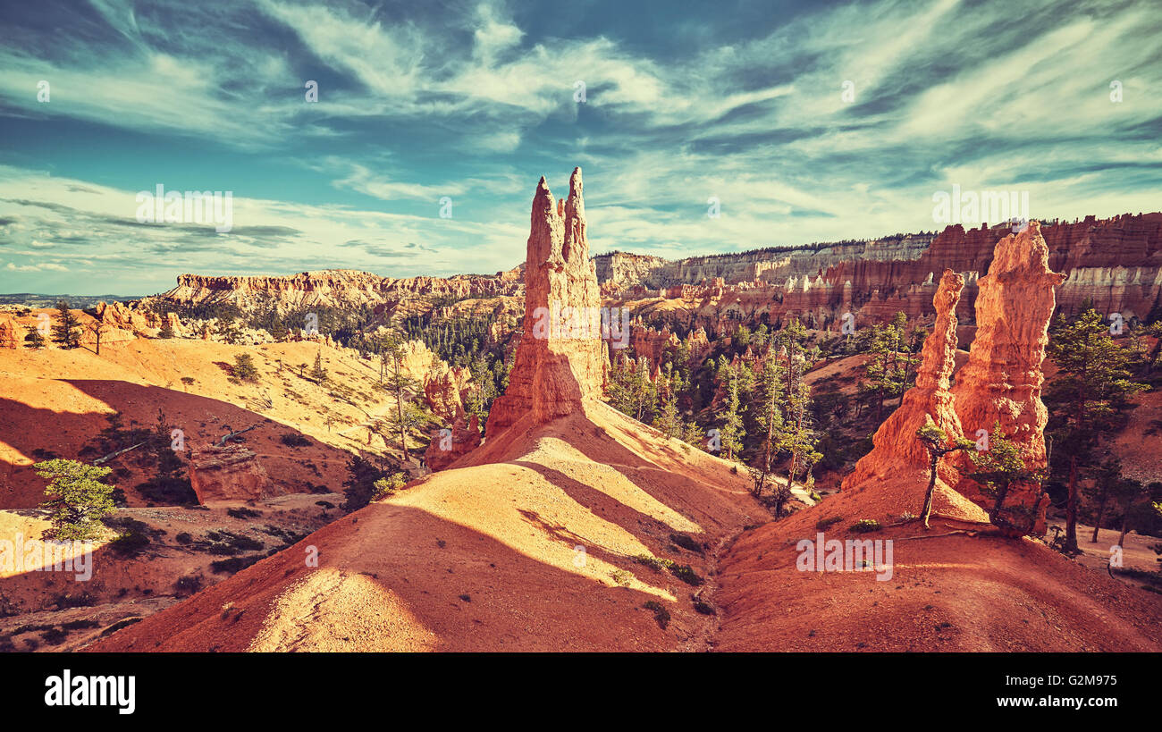 Vintage getönten Landschaft mit Hoodoos im Bryce-Canyon-Nationalpark, USA. Stockfoto