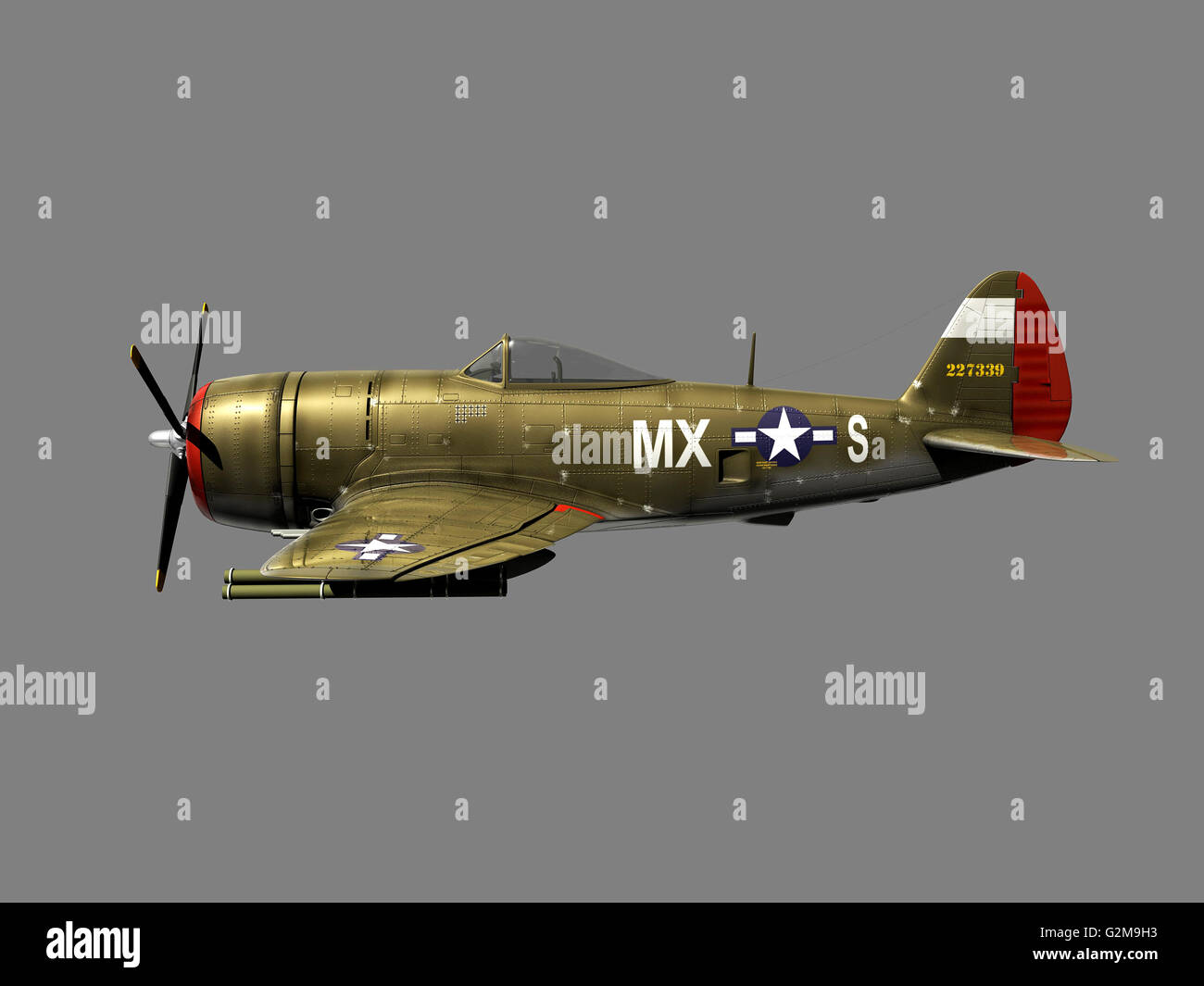 Militärflugzeug vor grauem Hintergrund, Digital generiert Stockfoto