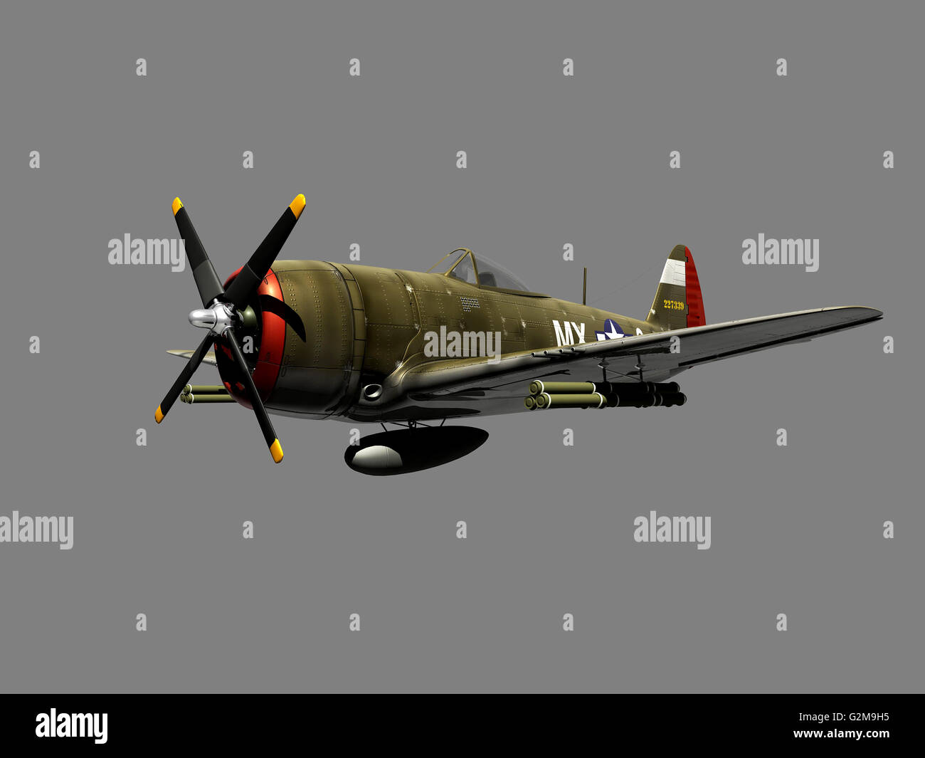 Militärflugzeug vor grauem Hintergrund, Digital generiert Stockfoto