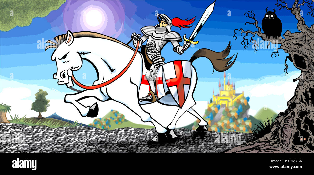 Ritter auf weißem Pferd Stockfoto