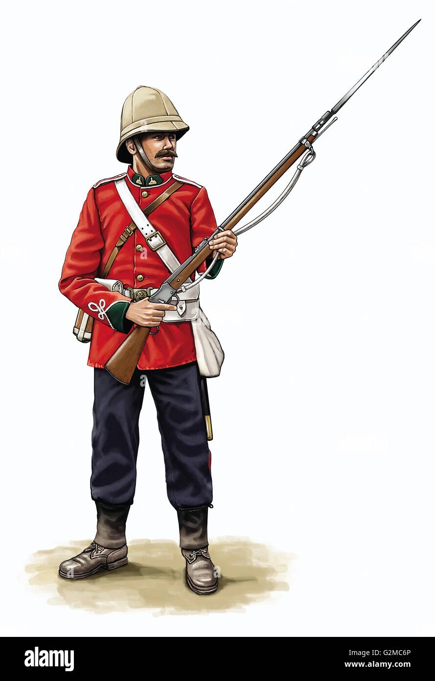 Armee Löten mit roten militärische uniform und Beige Armee Helm mit Pistole Stockfoto