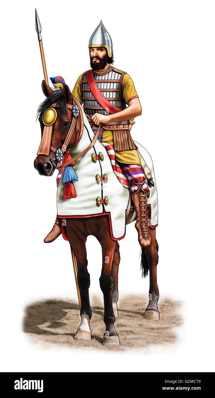 Soldat mit Lanze auf Pferd Stockfoto