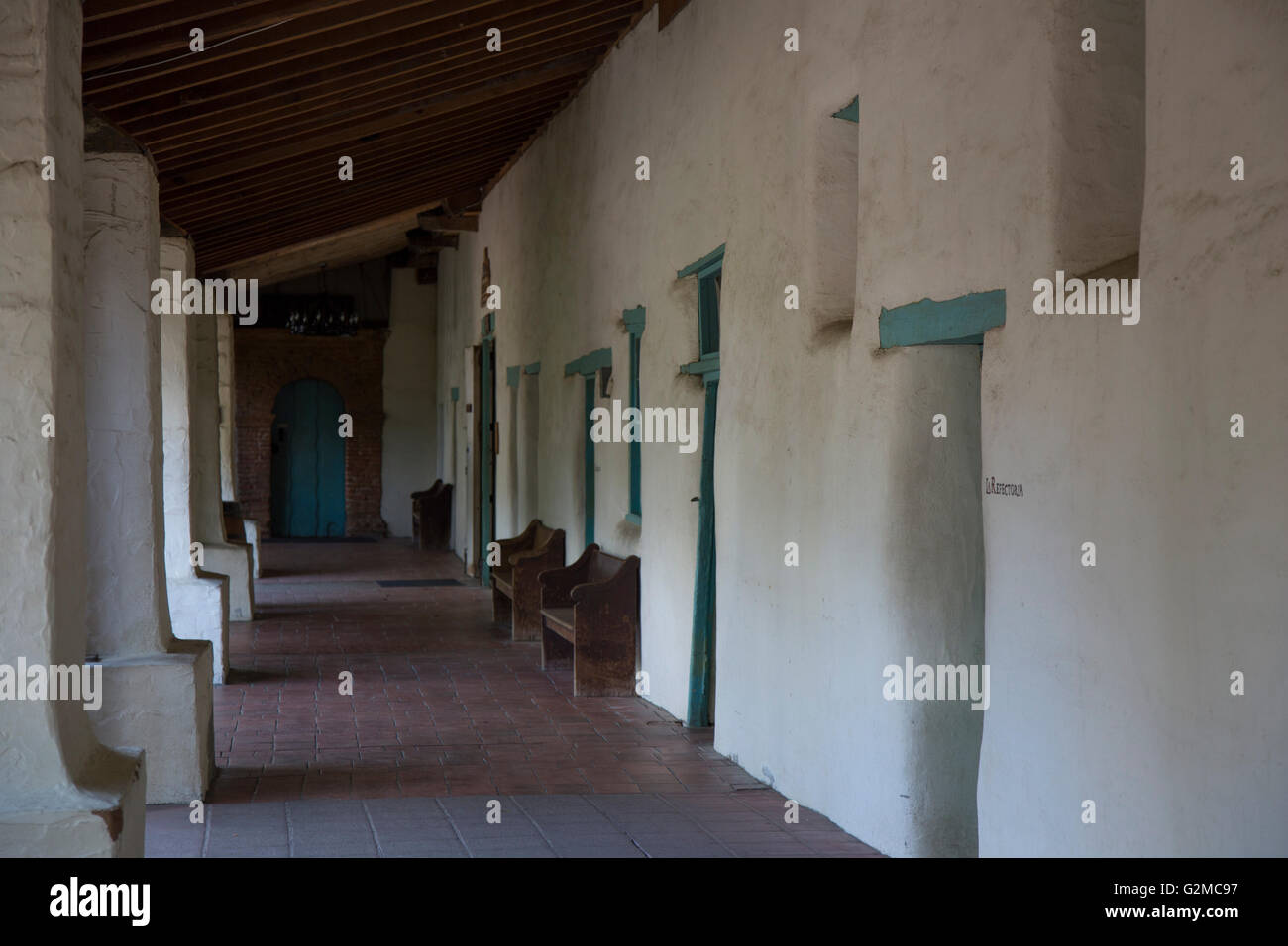 Ein Spaziergang durch die Mission San Juan Bautista Stockfoto