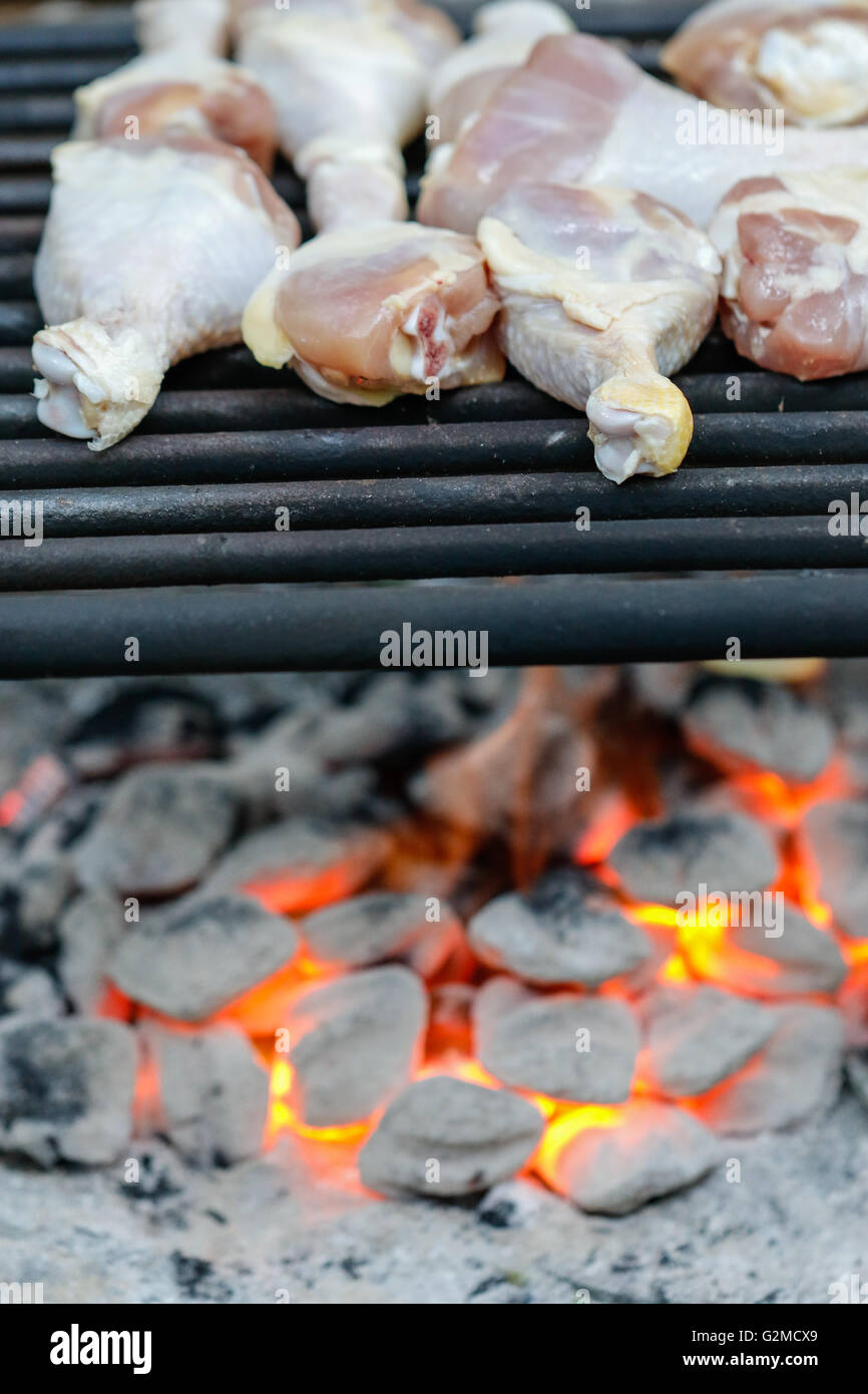 Großbildschirm Huhn auf dem Campingplatz Stockfoto