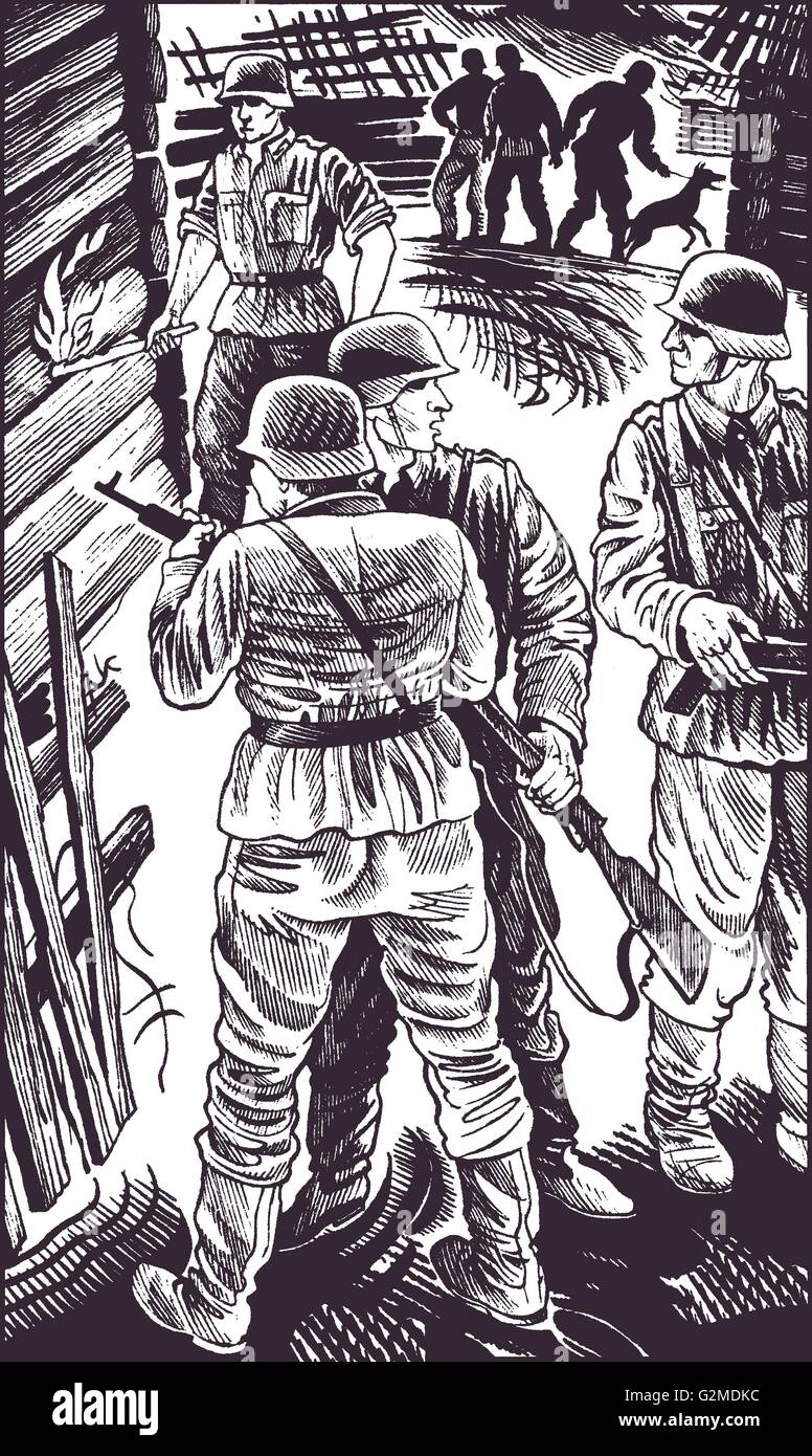Soldaten der Wehrmacht im Dorf Stockfoto