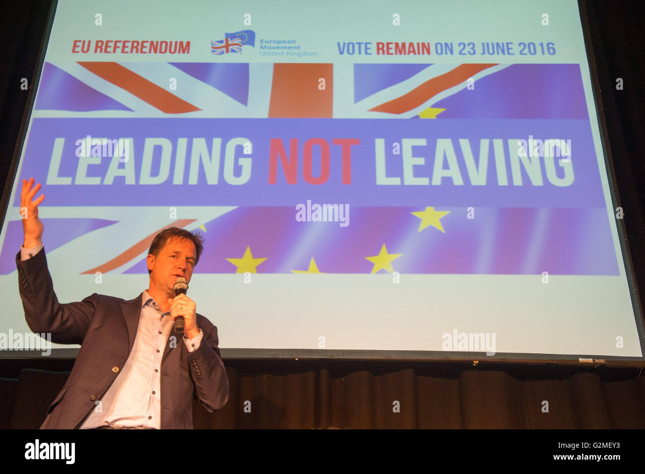 Ehemaliger stellvertretender Premierminister Nick Clegg MP anlässlich einer pro Europa-Rally in Sheffield Stockfoto