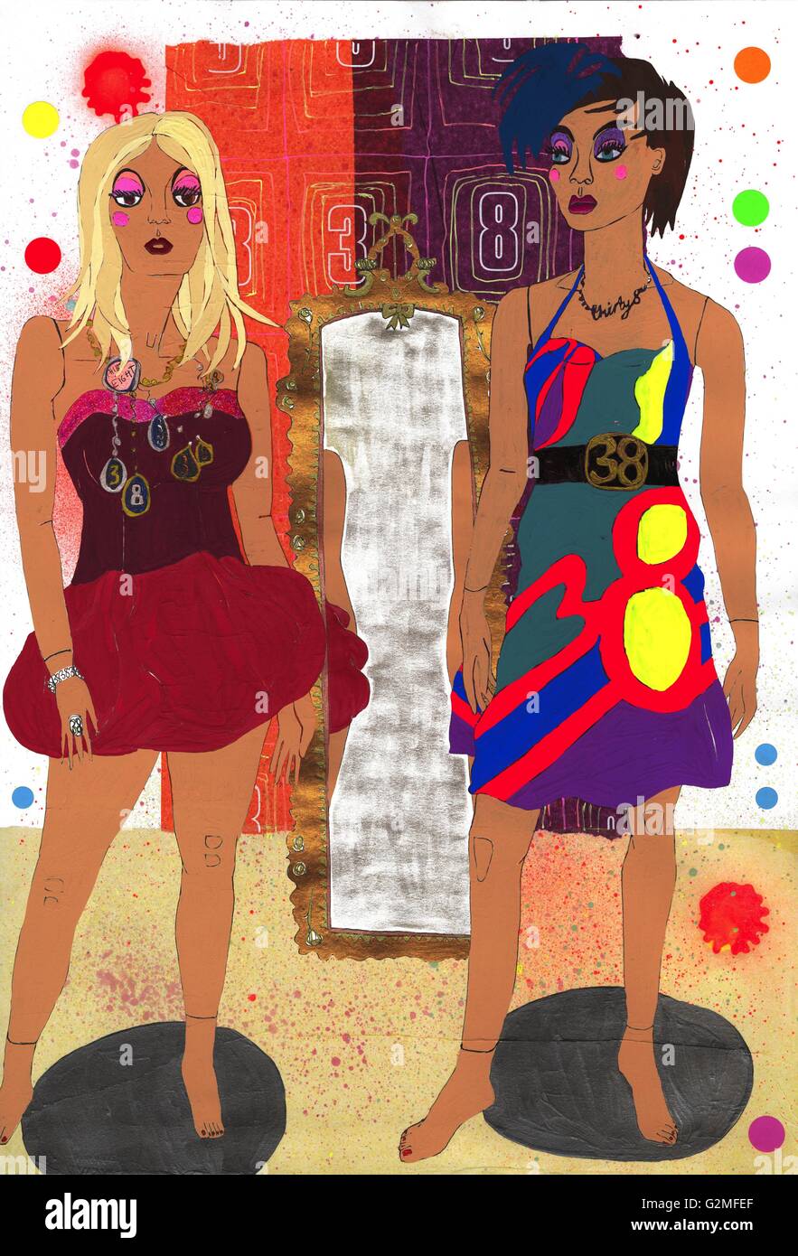 Zwei Frauen tragen Kleider Stockfoto