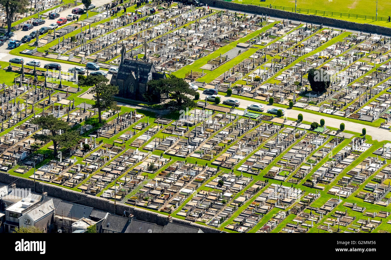 Antenne, neuen Friedhof, Bohermore, Zentralfriedhof mit Stein Gräber, Galway, COUNTY CLARE,,, Europa, Luftbild, Stockfoto