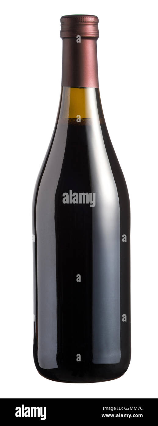 Versiegelt volle korkigen unbeschriftete Flasche Rotwein isoliert auf einem weißen Hintergrund in einem Weinbau-Konzept Stockfoto