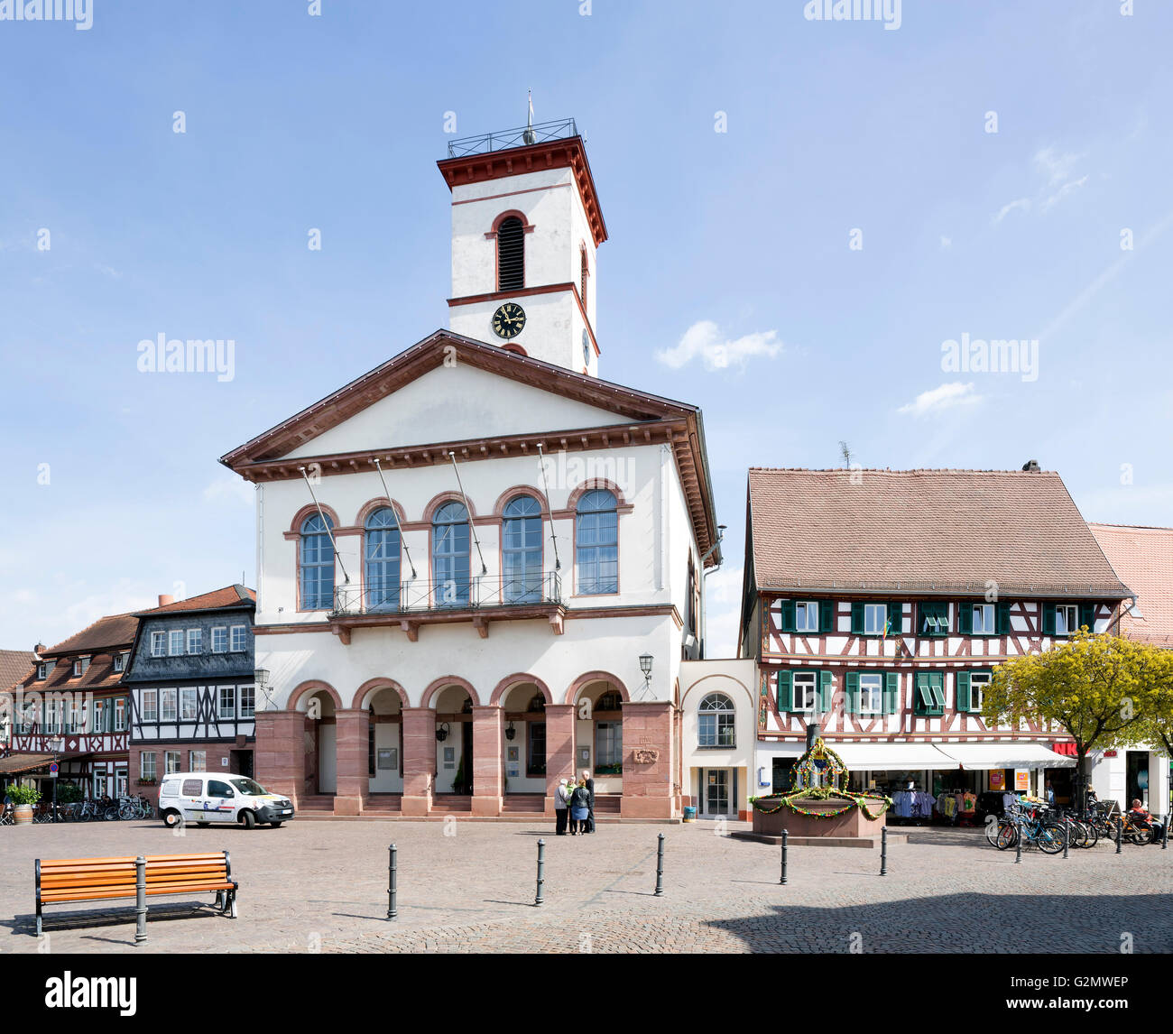 Rathaus aus dem Jahr 1823 im historischen Zentrum, Klassizismus, Seligenstadt, Hessen, Deutschland Stockfoto