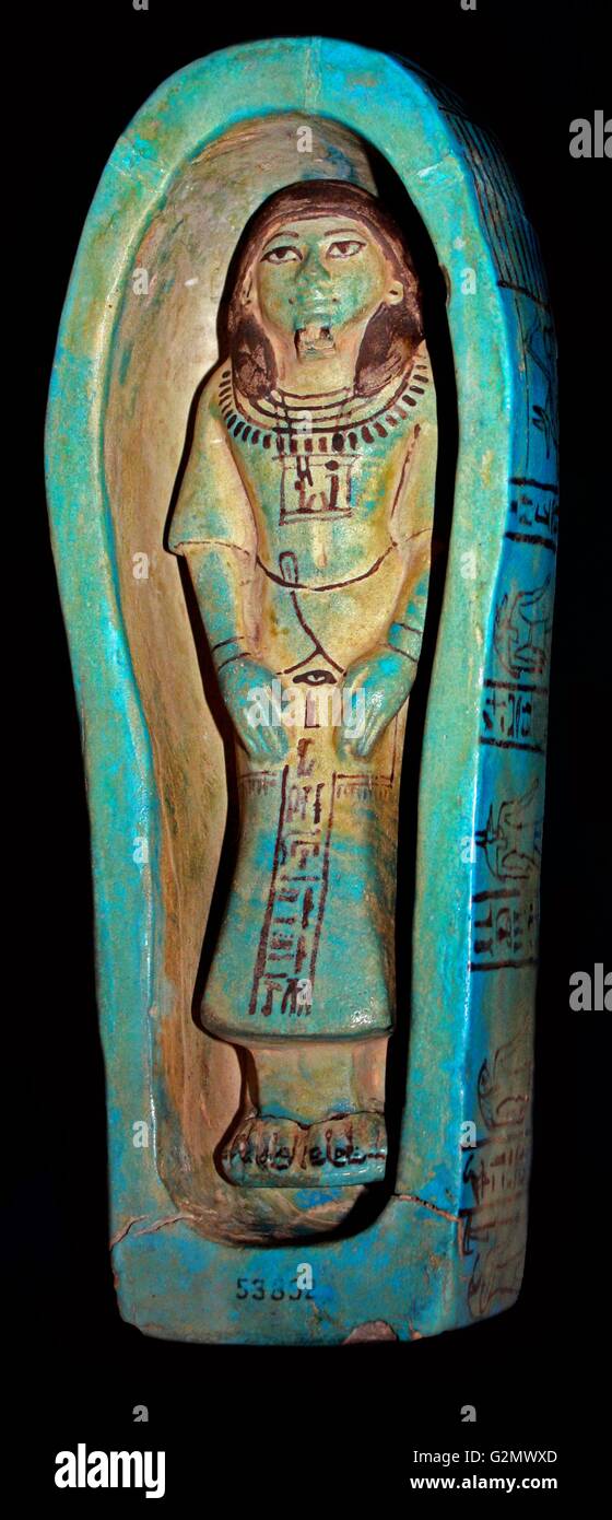 Blau glasiert Zusammensetzung Uschebti mit anthropoiden Sarg eingeschrieben für Amenmes. 19. Dynastie, in Theben, Ägypten gefunden. Stockfoto