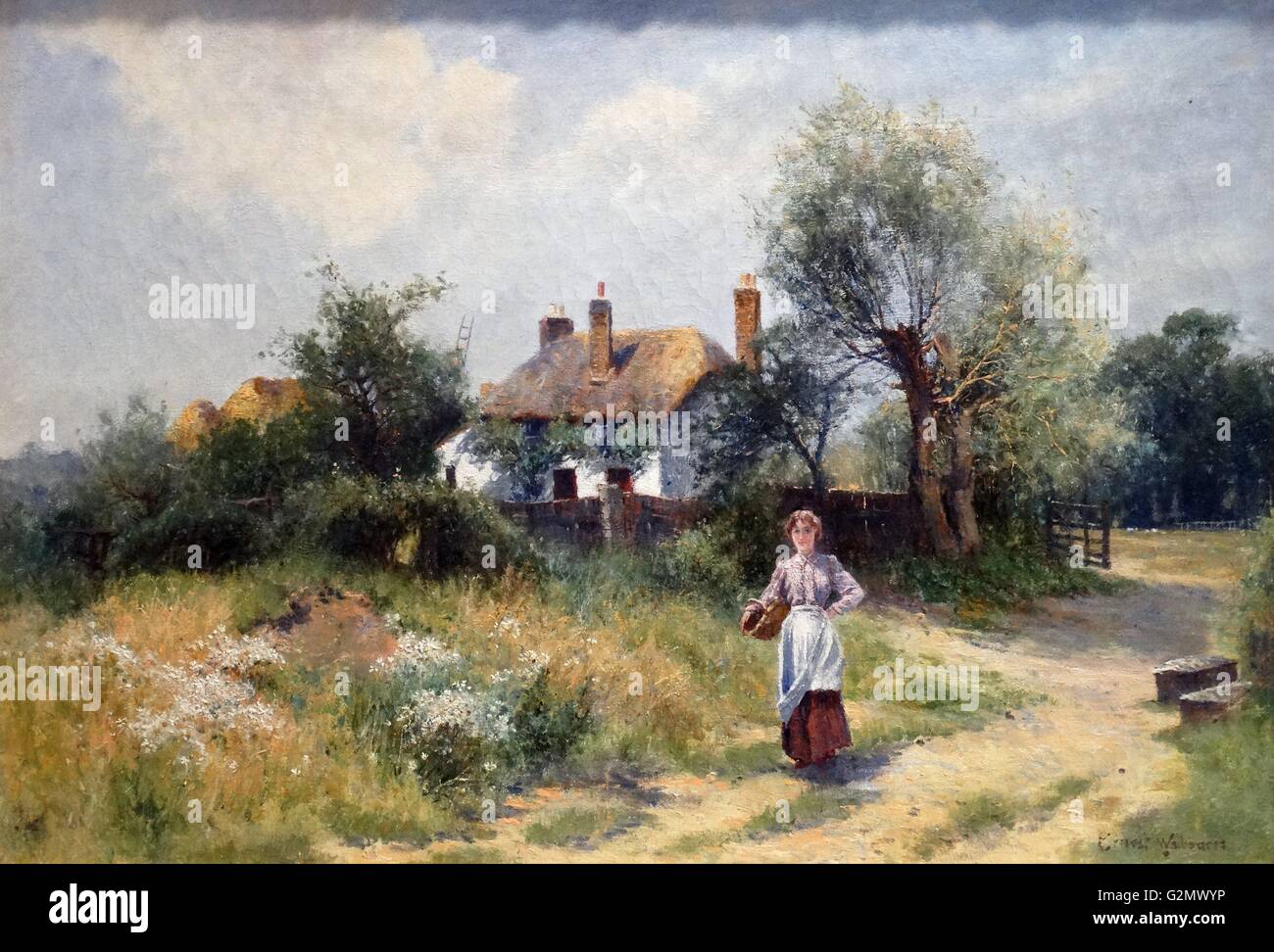 Landschaft mit Frau und Cottage 1895-1920 von Ernest Walbourn 1871-1927 Stockfoto