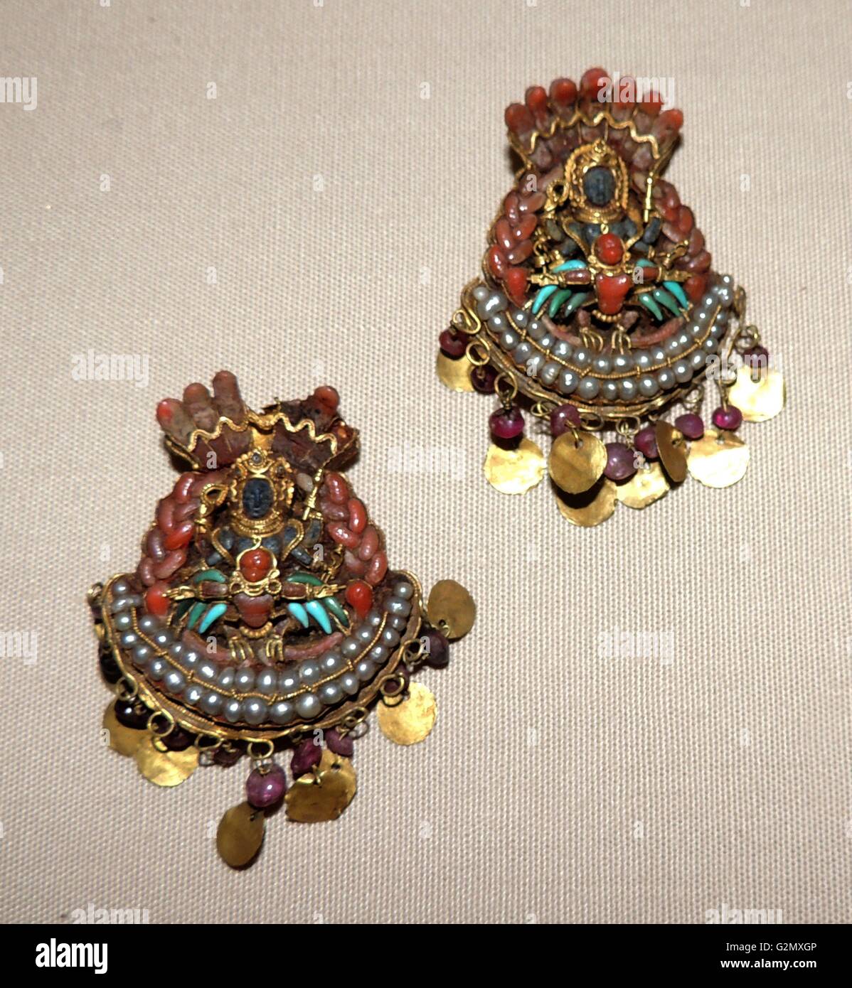 Koppelschloß, Verschluss in zwei Teile. 19. Jahrhundert AD, Osttibet. Stockfoto