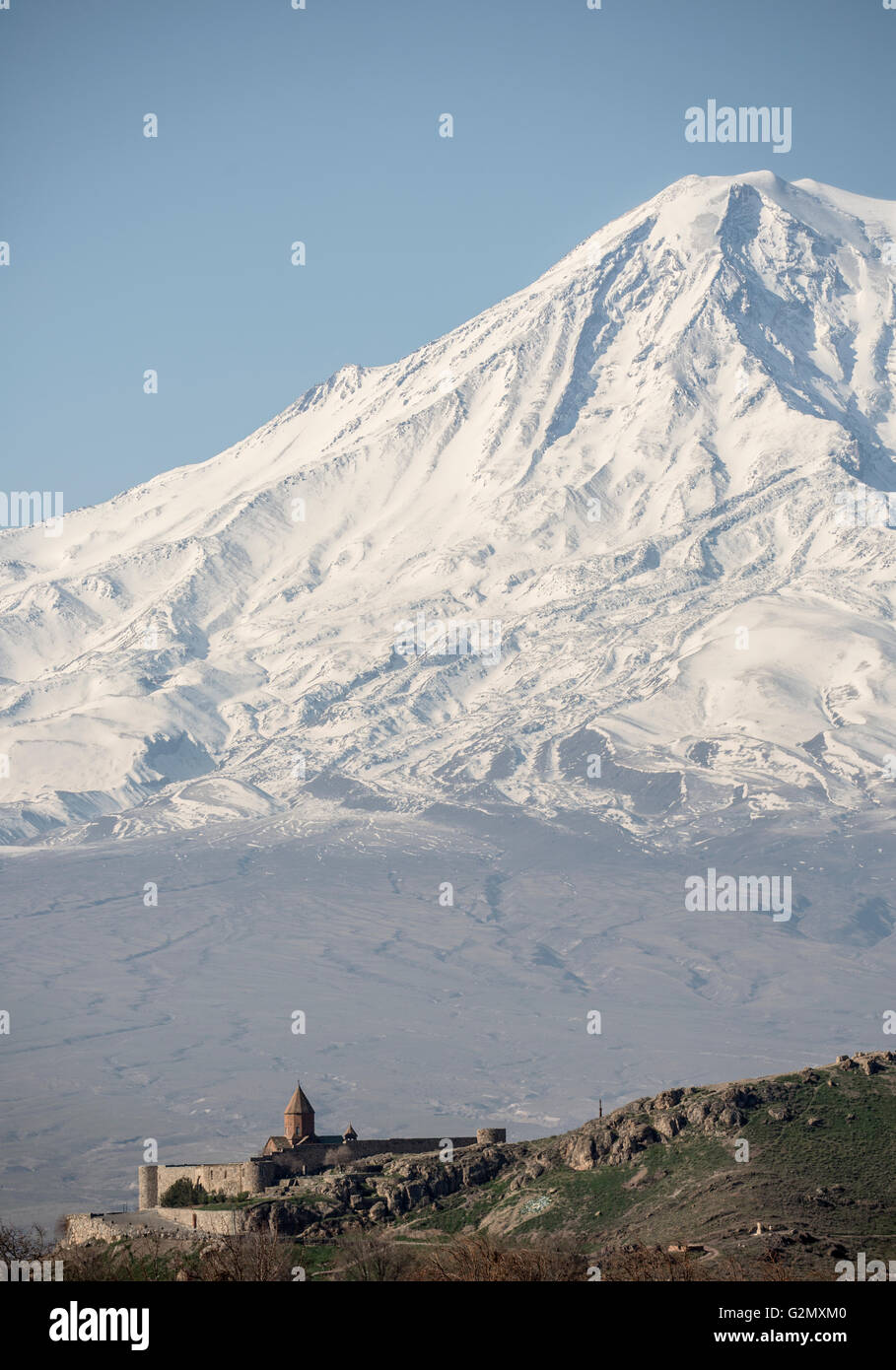 Wunderbare Aussicht auf den Berg Hor virap Kloster mit Ararat Berg im Hintergrund. Armenien. Stockfoto