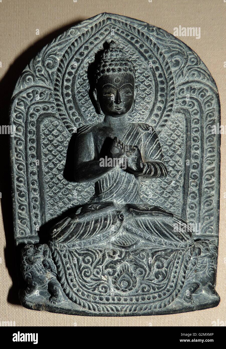 Plakette, die die Art und Weise, in der Mudras (symbolische oder rituelle Geste in Hinduismus und Buddhismus) werden verwendet, um ähnliche Zahlen zu unterscheiden. Nepal, 18. Jahrhundert Stockfoto