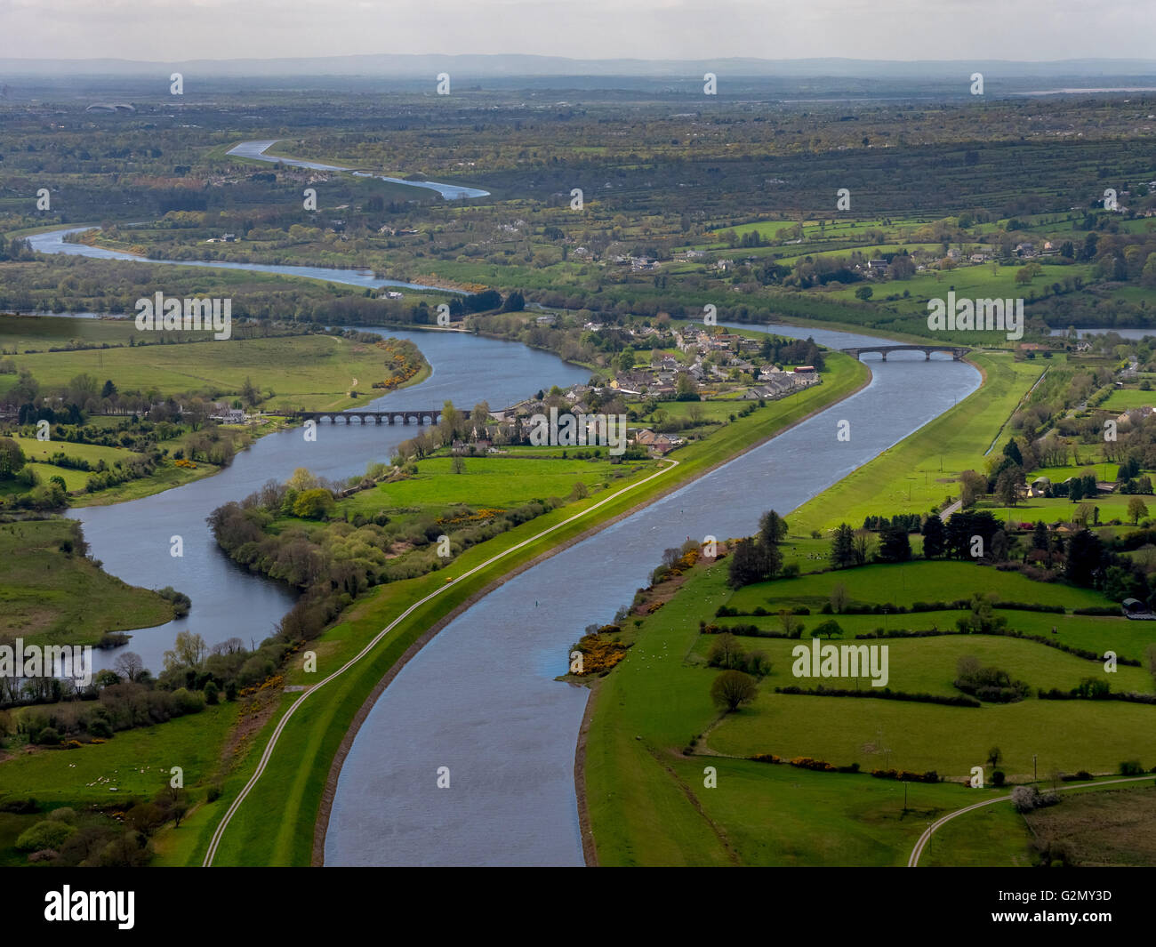 Luftaufnahme, O'Briens Brücke Fluss Shannon, COUNTY CLARE, Tipperary, Irland, IE, Europa, Antenne Blick, Vögel-Augen-Blick, Antenne Stockfoto