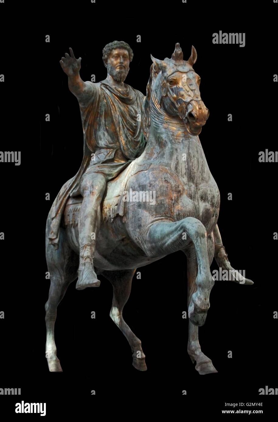 Reiterstatue des römischen Kaisers Marcus Aurelius, die Kapitolischen Museen Stockfoto