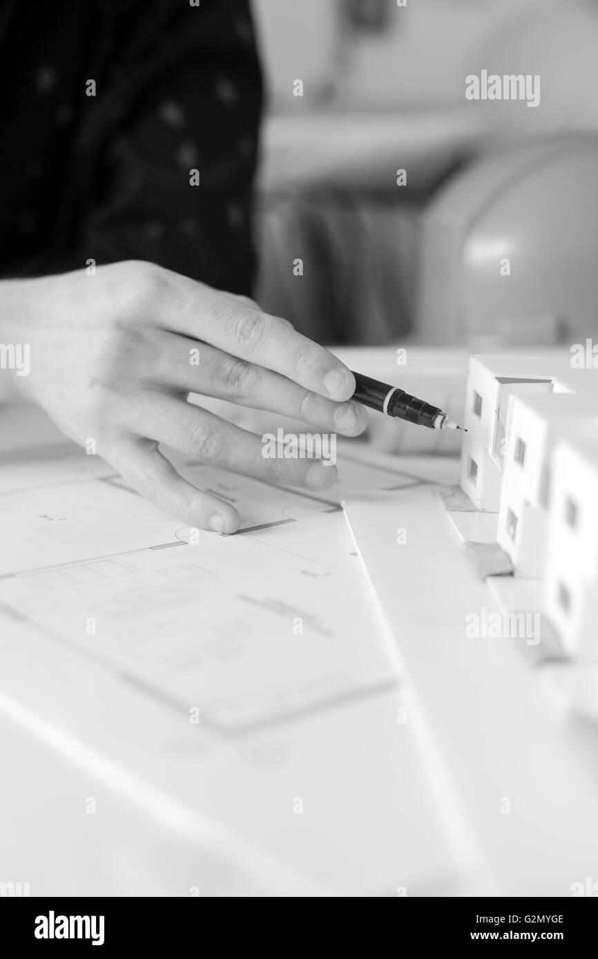 Architektur und Projektmanagement der Baupläne Zeichnungen-gefiltertes Bild Stockfoto