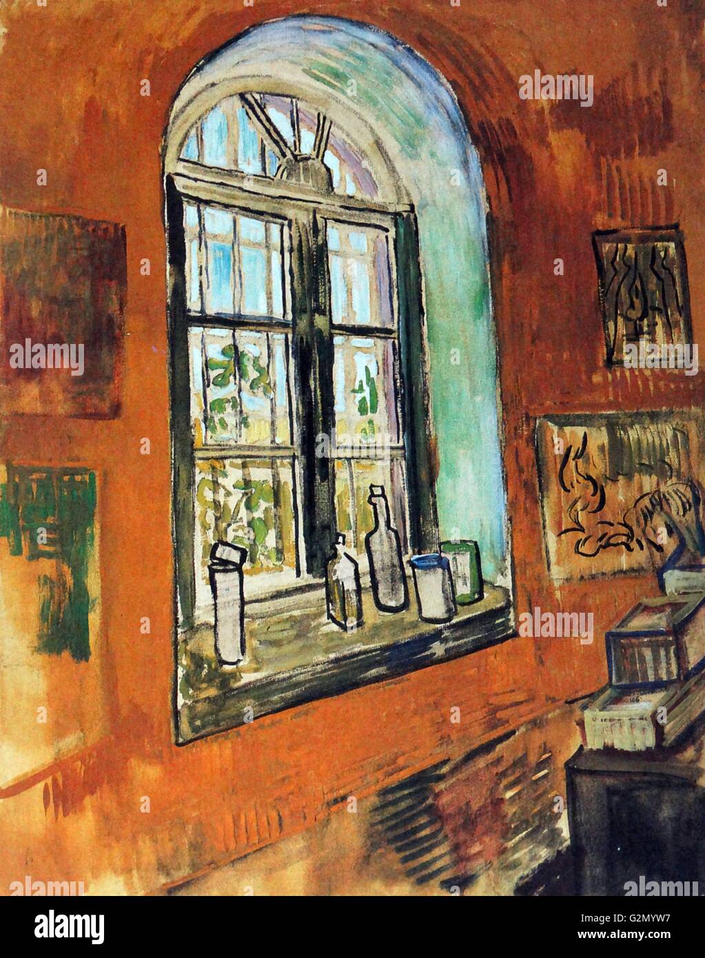 Gemälde des berühmten holländischen Malers Vincent Van Gogh (30. März 1853 - 29. Juli 1890), mit dem Titel "Fenster der Van Gogh's Studio im Asyl'. Im Jahr 1889 abgeschlossen. Stockfoto