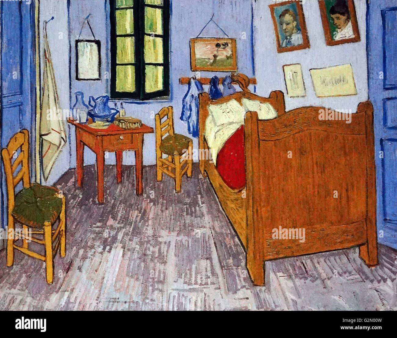 Gemälde des berühmten holländischen Malers Vincent Van Gogh (30. März 1853 - 29. Juli 1890), mit dem Titel "Schlafzimmer". Im Jahr 1889 abgeschlossen. Stockfoto
