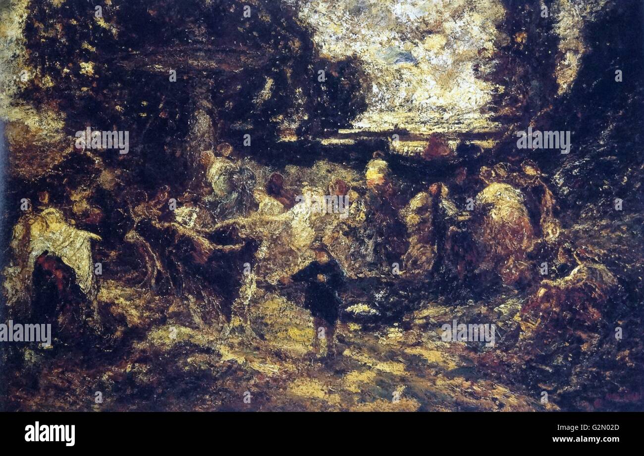 Öl auf Leinwand Gemälde des französischen Malers Adolphe Monticelli (14. Oktober 1824 - 29. Juni 1886) Die Arbeit mit dem Titel "Fete champetre'. 1860 abgeschlossen. Stockfoto