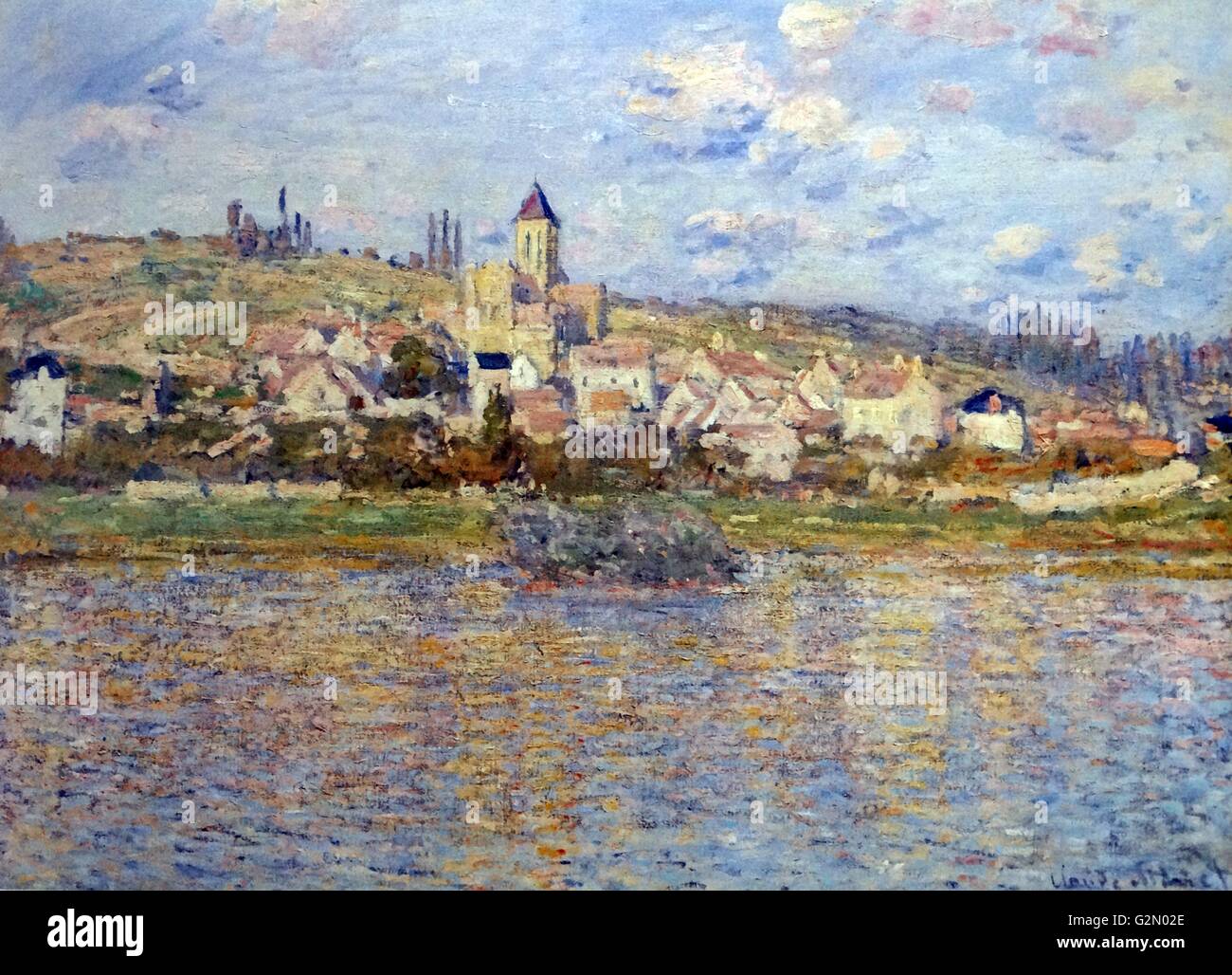 Öl auf Leinwand Gemälde des französischen Malers Claude Monet (14. November - 5. Dezember 1840), die Arbeit mit dem Titel "vetheuil". Abschluss der Arbeiten zwischen 1878 und 1879. Stockfoto