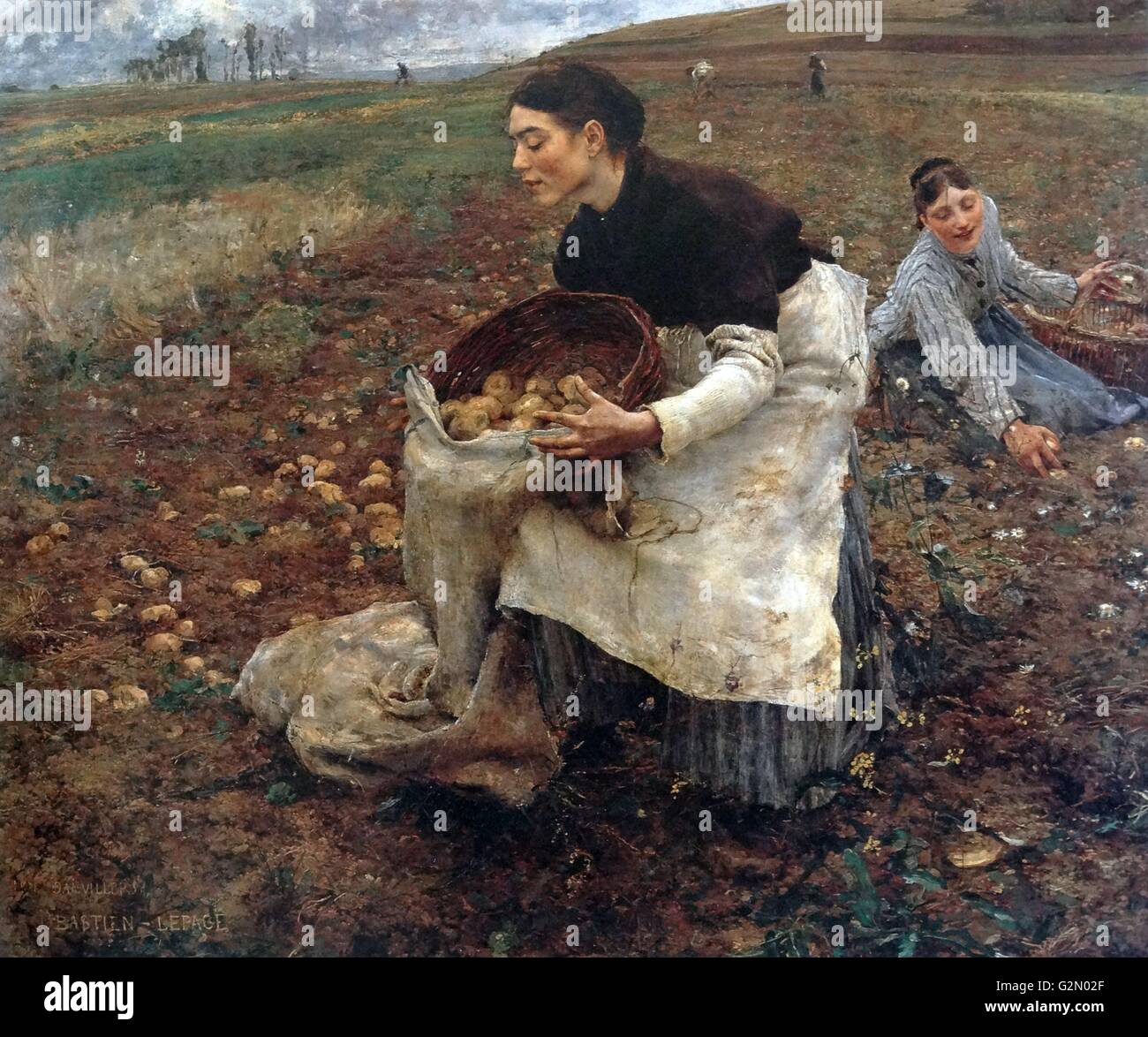 Öl auf Leinwand Gemälde des französischen Malers Jules Bastien-Lepage (1. November 1848 bis 10. Dezember 1884) mit dem Titel 'Season im Oktober: Die Kartoffel Sammler". Im Jahr 1878 abgeschlossen. Stockfoto