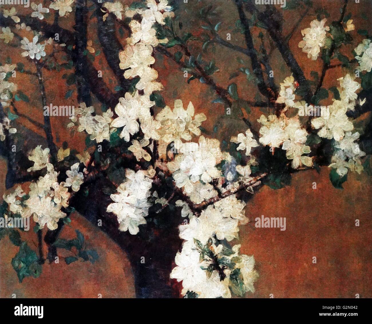 Öl auf Leinwand Gemälde von der australischen Künstler John Peter Russell (16. Juni 1858 bis 22. April 1930) mit dem Titel "Almond Tree in der Blüte'. Im Jahr 1887 abgeschlossen Stockfoto
