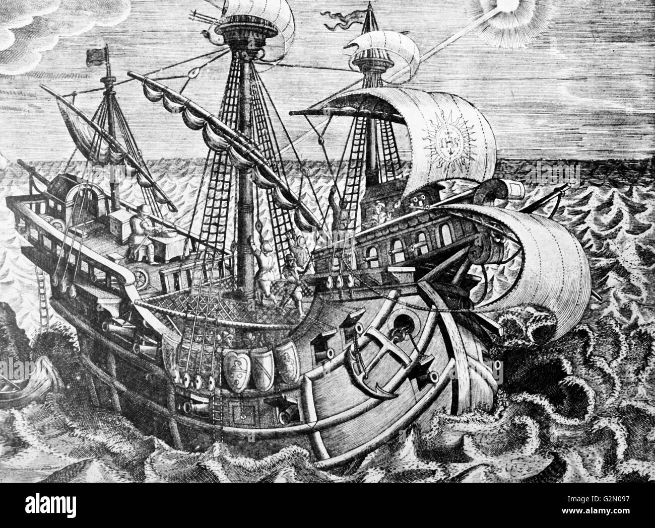 Jan van der Straet: Berechnung der Länge mit der Deklination der Sonne, Platte 17 von 'Nova Reperta" (neue Erkenntnisse) 1620 Stockfoto