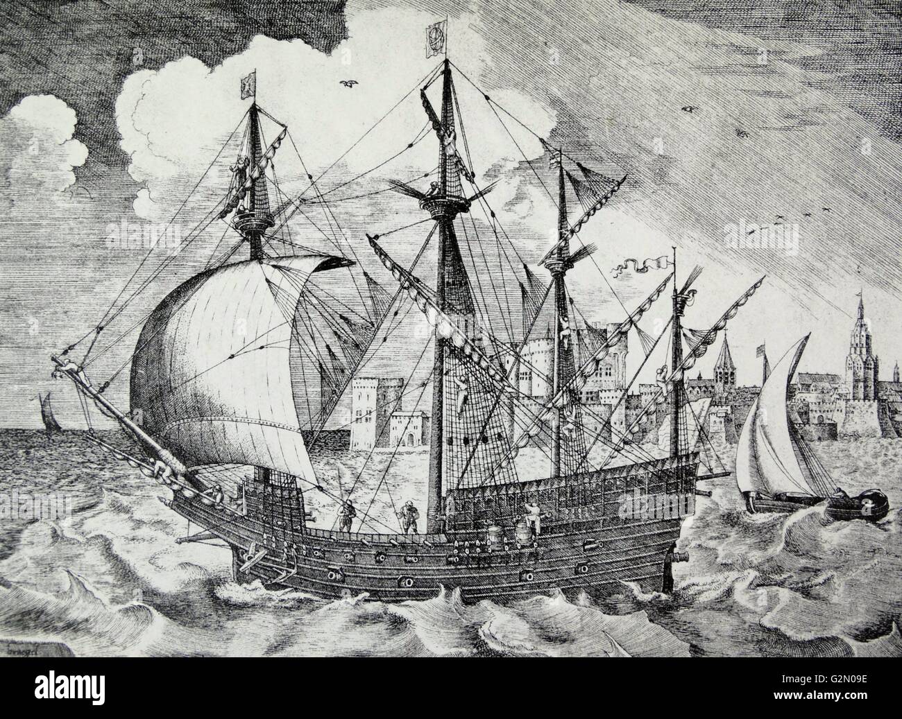 sechzehnten Jahrhundert portugiesischen oder spanischen Schiff von Pieter Brueghel Stockfoto